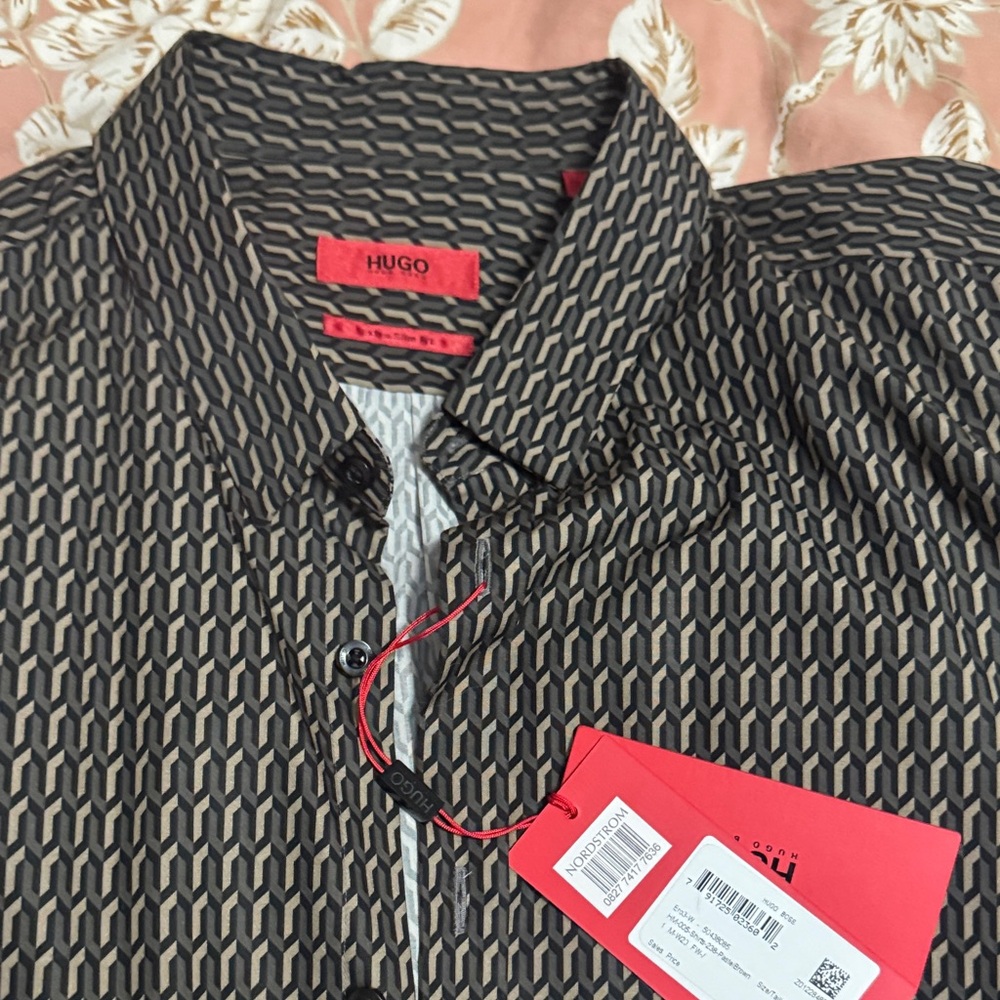 HUGO Men's Black and Tan Geometric Shirt - rare - only 50 produced